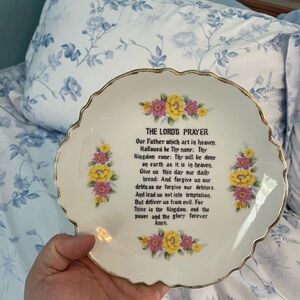 Decorative Floral 'The Lord's Prayer' Ceramic Plate - Yellow & Pink